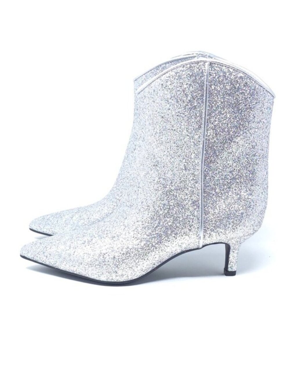 On 34th Aatirap Silver Glitter Pointed Toe Ankle Booties Size 5M - Picture 5 of 12